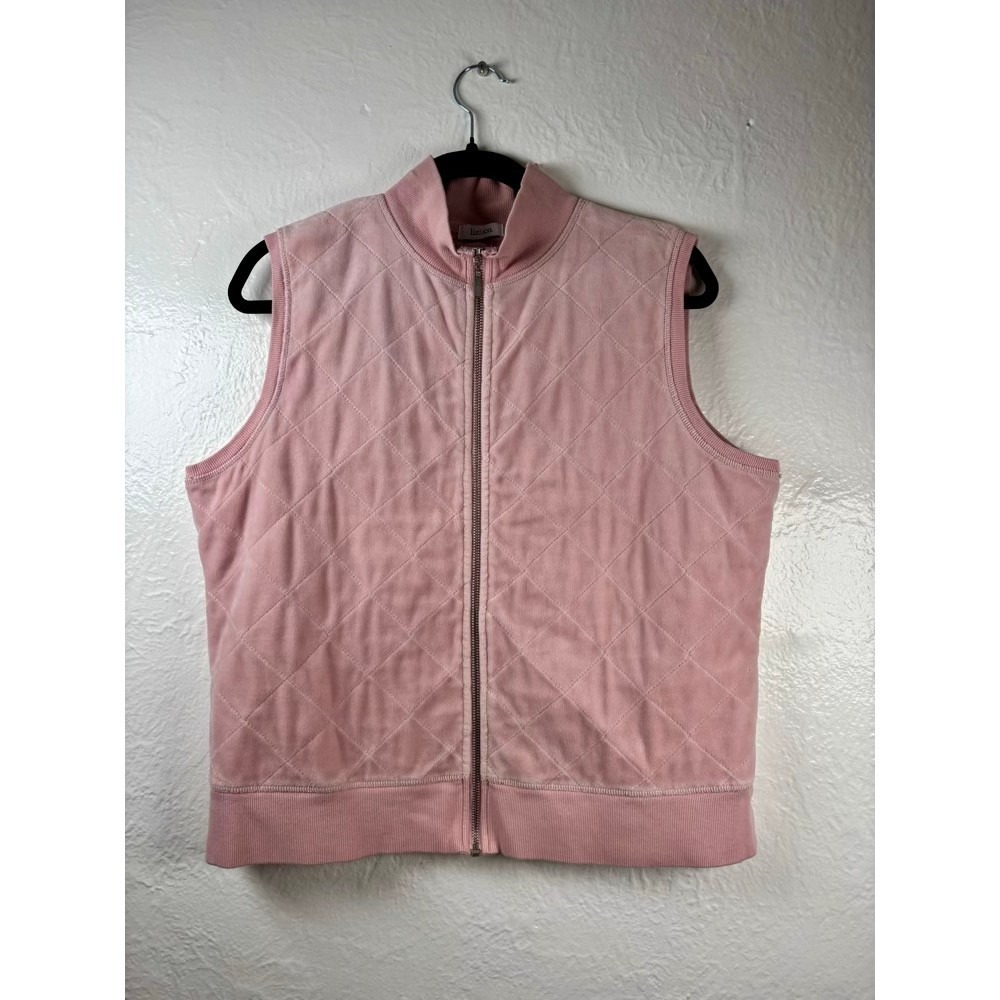 Liz & Co Quilted Velour Vest Pink XL Zip Front Mock Neck Soft Girl Pastel Twee